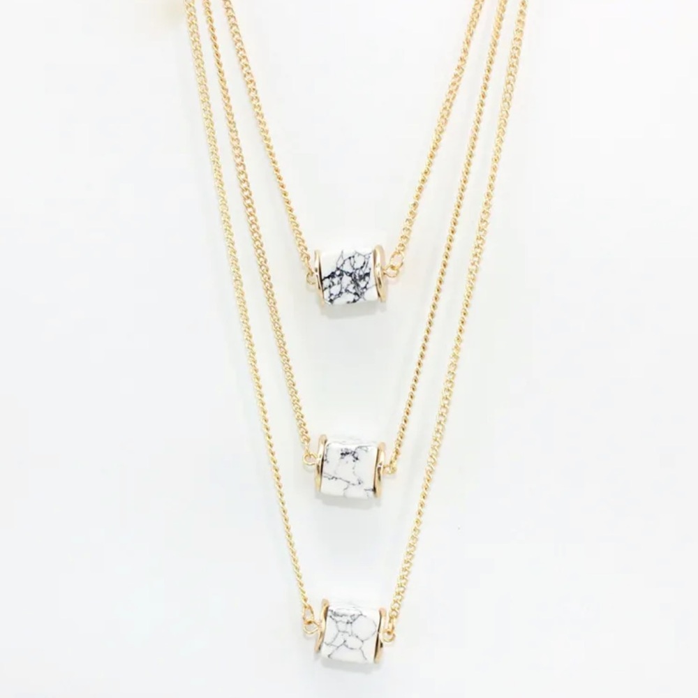 Square Granite Layered Gold Necklace - Picture 6 of 7